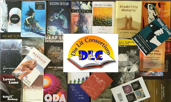 a collage of book covers about disability with logo in the middle